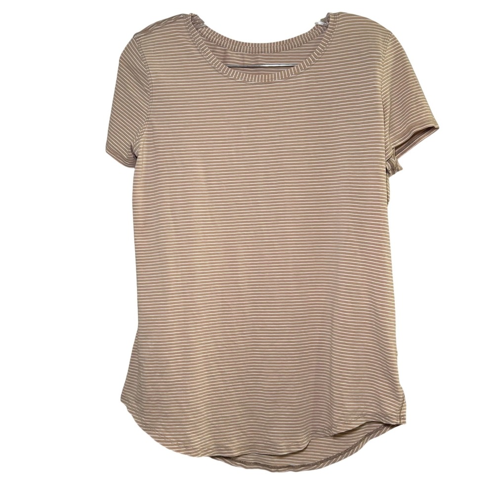 lululemon athletica Beige and White Striped Short Sleeve Tee